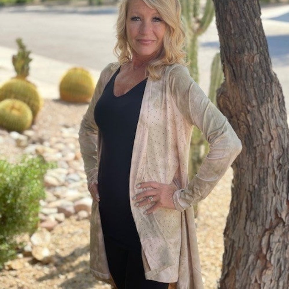 Tie Dye Long Sleeve Cardigan W/Stones